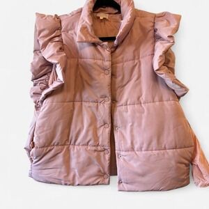 Entro Blush Pink puffer vest with ruffle Sz M sleeves #puffer